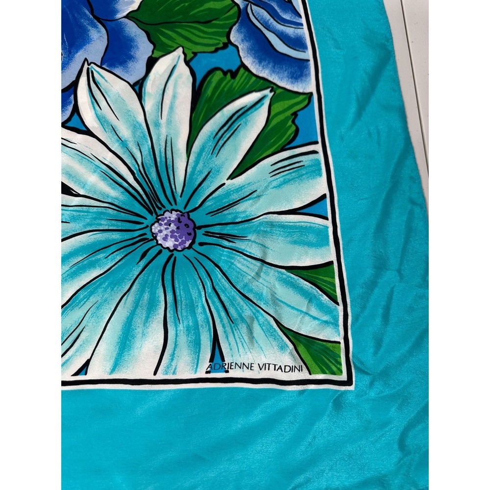 Adrienne‎ Vittadini Square Silk Scarf Aqua Blue Floral Feminine - Picture 4 of 7